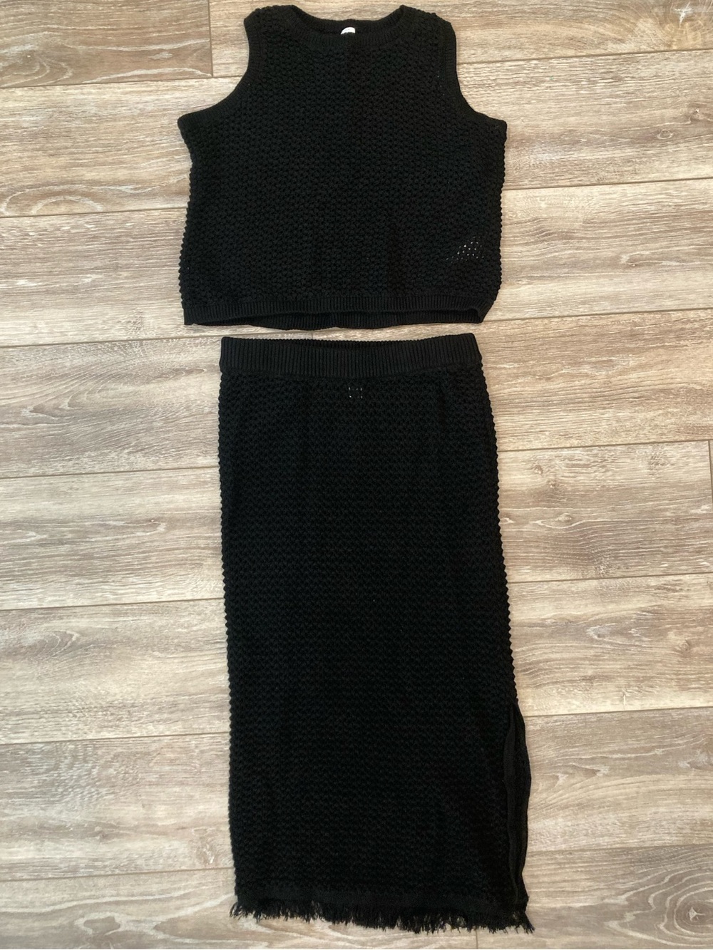 OLD NAVY Black Knit Swimsuit Cover Up Set - Sleeveless Crop Top & Maxi Skirt